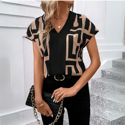 Moderne Dames Top met Unieke Geometrische Print voor Trendy Casual Stijl – SOLAIRE VIBE - Glamorix