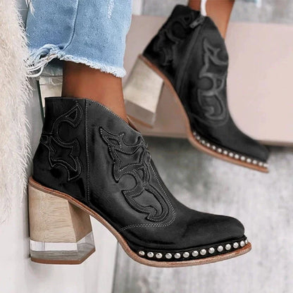 Geborduurde Leren Damesboots met Authentieke Westernlook – NORÉLIA
