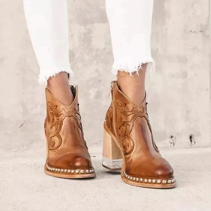 Geborduurde Leren Damesboots met Authentieke Westernlook – NORÉLIA