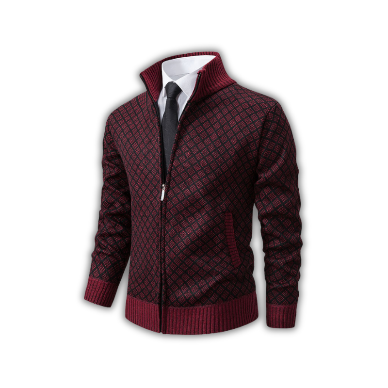 BRADEN - Zip-up heren sweater met ruitenpatroon
