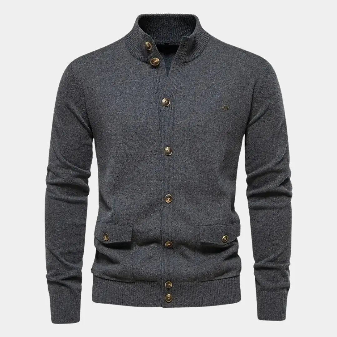 Gebreid herenvest met knoopsluiting en praktische zakken – LORVEN - Glamorix