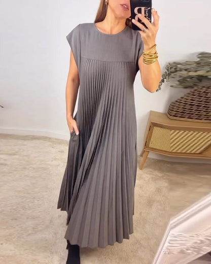 Elegante geplooide dames midi-jurk met kapmouw – MIRENA GRACE - Glamorix