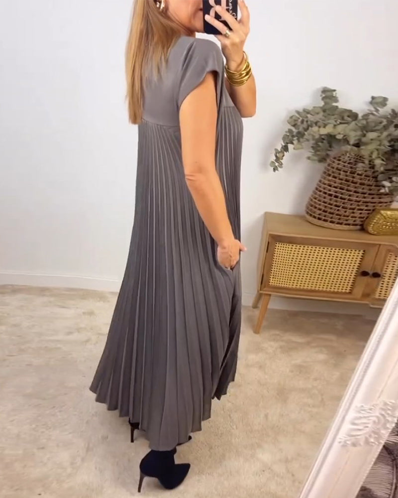 Elegante geplooide dames midi-jurk met kapmouw – MIRENA GRACE - Glamorix