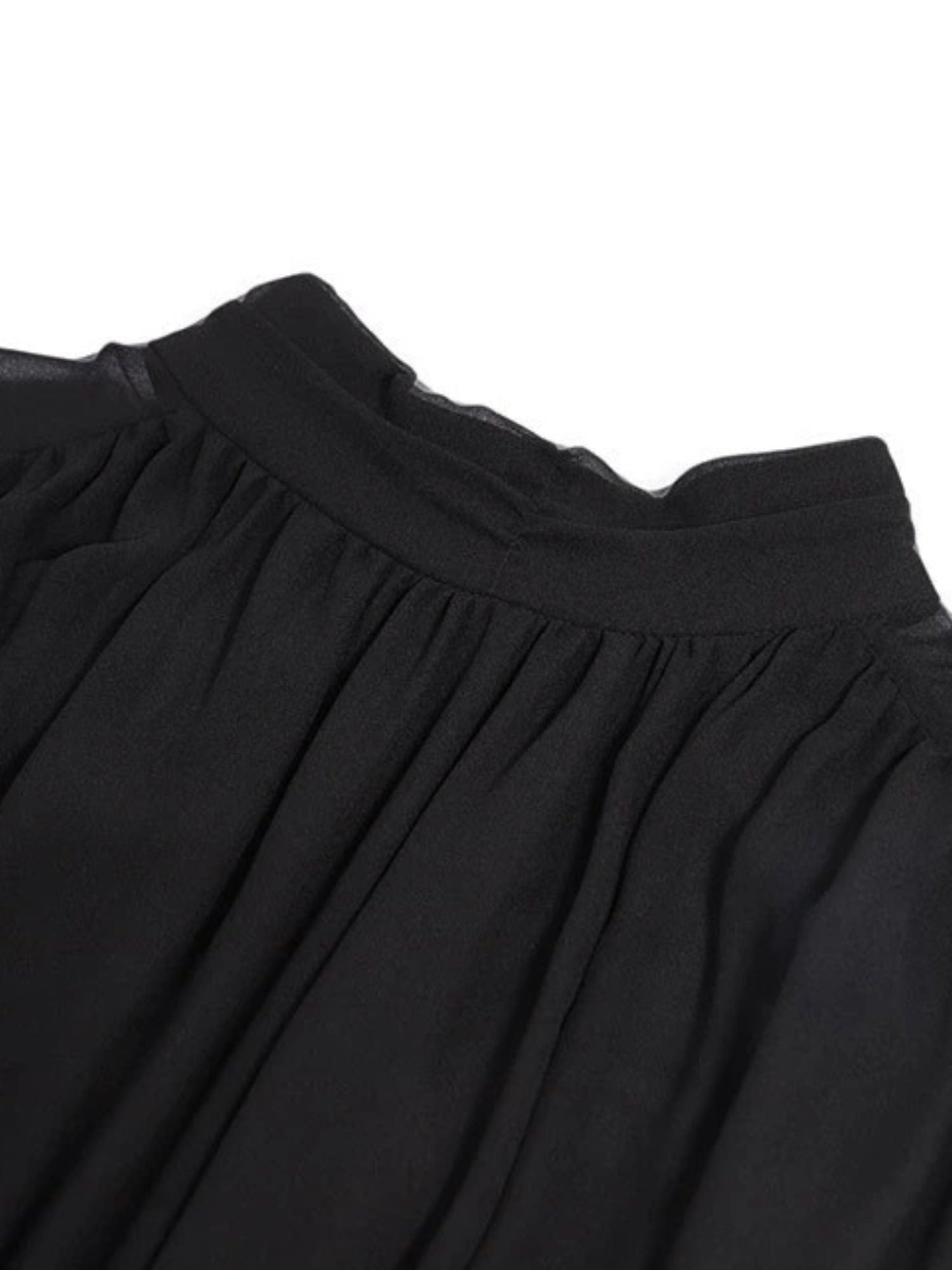 Elegante midi-jurk met hoge hals en transparante mouwen – LUMINA GRACE - Glamorix