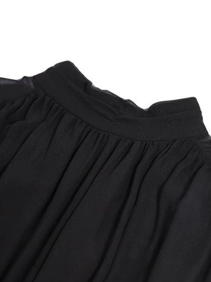 Elegante midi-jurk met hoge hals en transparante mouwen – LUMINA GRACE - Glamorix