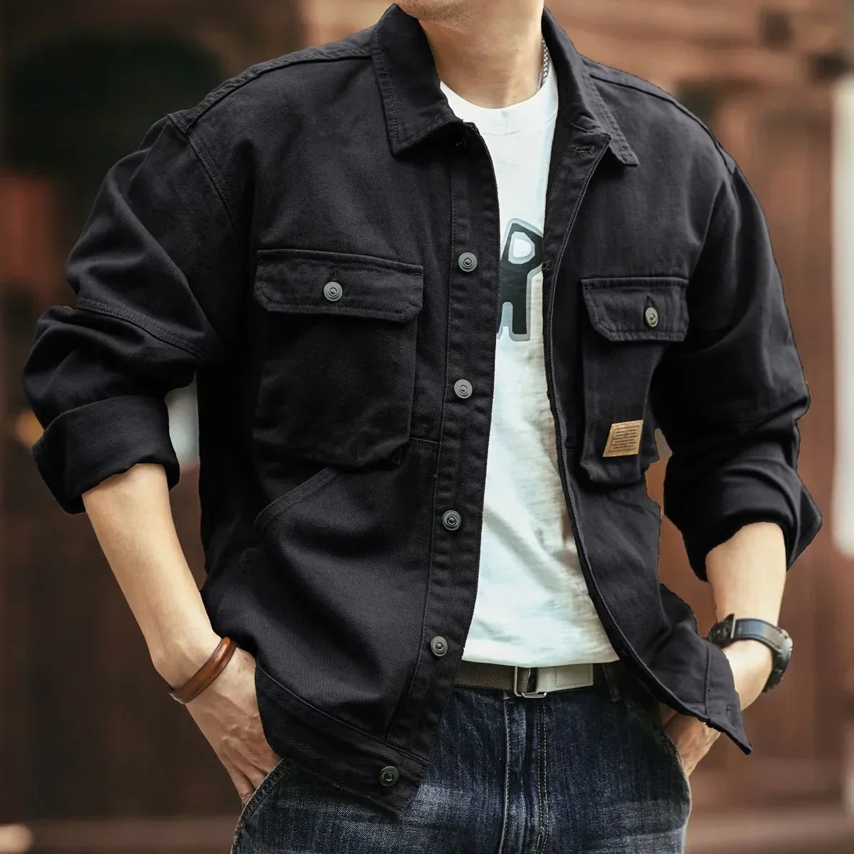 Functioneel herenjack met utility-look en knoopsluiting – RAVEN FIELD - Glamorix