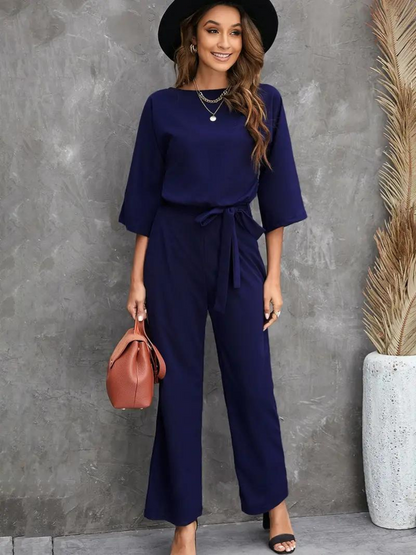 MADELEINE - Elegante jumpsuit met brede pijpen en tailleband