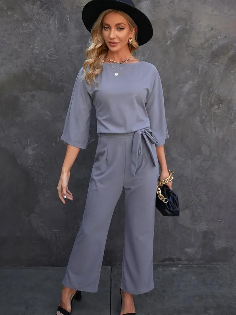 MADELEINE - Elegante jumpsuit met brede pijpen en tailleband