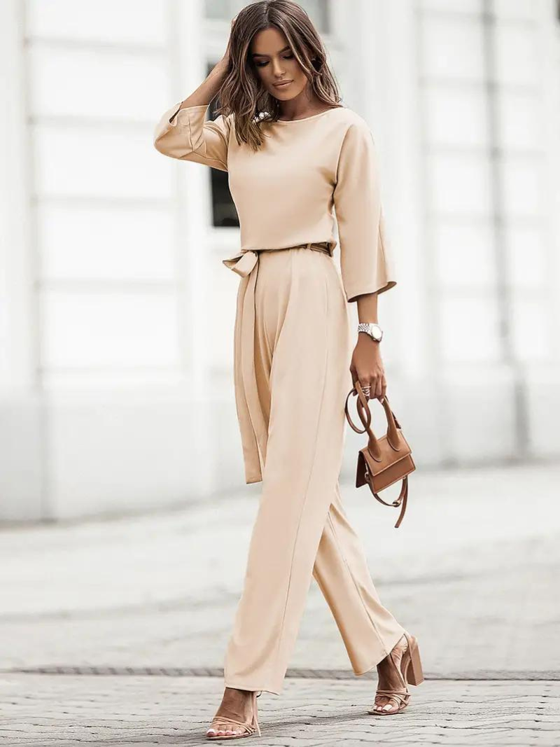 MADELEINE - Elegante jumpsuit met brede pijpen en tailleband