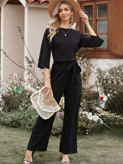 MADELEINE - Elegante jumpsuit met brede pijpen en tailleband