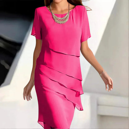Zomerse midi-jurk van luchtige chiffon met speels laagjesontwerp – LYANA BREEZE - Glamorix