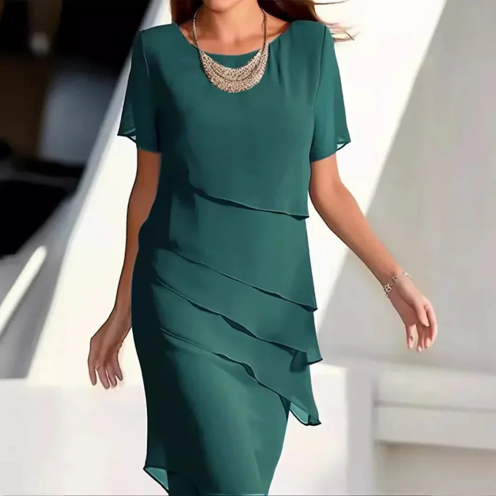 Zomerse midi-jurk van luchtige chiffon met speels laagjesontwerp – LYANA BREEZE - Glamorix