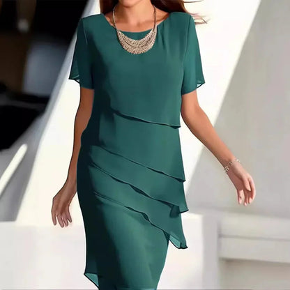 Zomerse midi-jurk van luchtige chiffon met speels laagjesontwerp – LYANA BREEZE - Glamorix