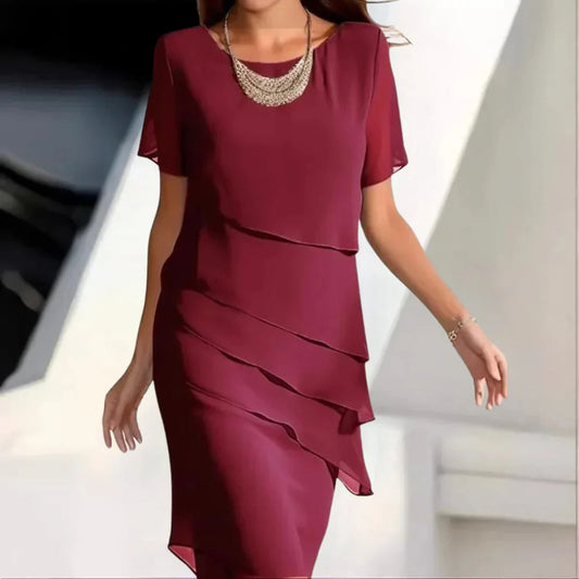 Zomerse midi-jurk van luchtige chiffon met speels laagjesontwerp – LYANA BREEZE - Glamorix