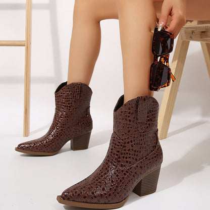 Enkellaarzen Imitatieleer – Alligatortextuur En Blokhak - Glamorix