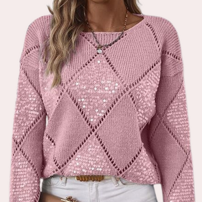 Gebreide dames top met pailletten en elegante pasvorm – AURELIA KnitShine - Glamorix