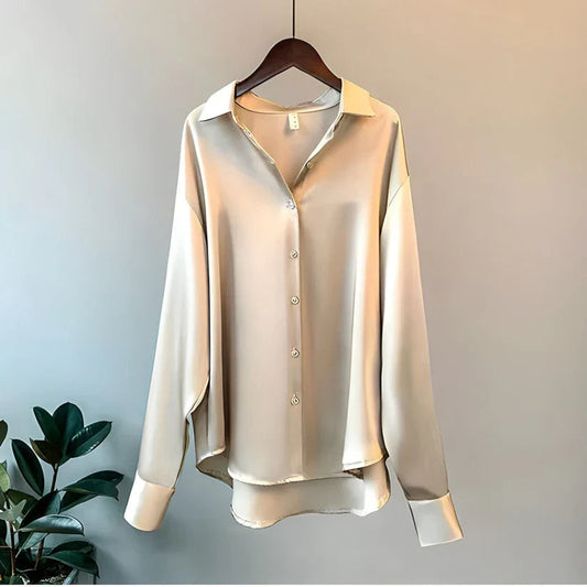 ADDIE – Blusa de seda y cómoda de manga larga para mujer - Glamorix