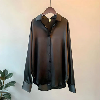 ADDIE – Blusa de seda y cómoda de manga larga para mujer - Glamorix