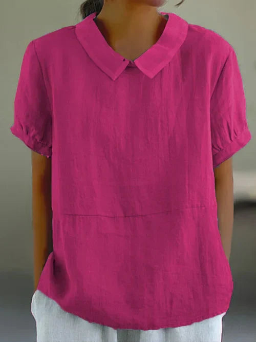 Vrouwelijke damesblouse met ronde kraag en korte mouwen – ELINORA GRACE - Glamorix
