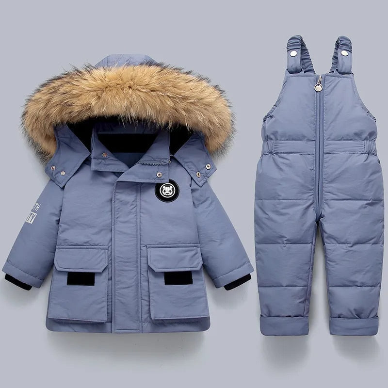 LUKA - Conjunto de invierno para niños con capucha de piel sintética y mono de esquí para niños y niñas - Glamorix