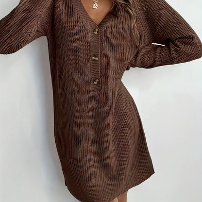 Jurk gebreid voor dames met v hals en raglanmouwen – ELARA - Glamorix