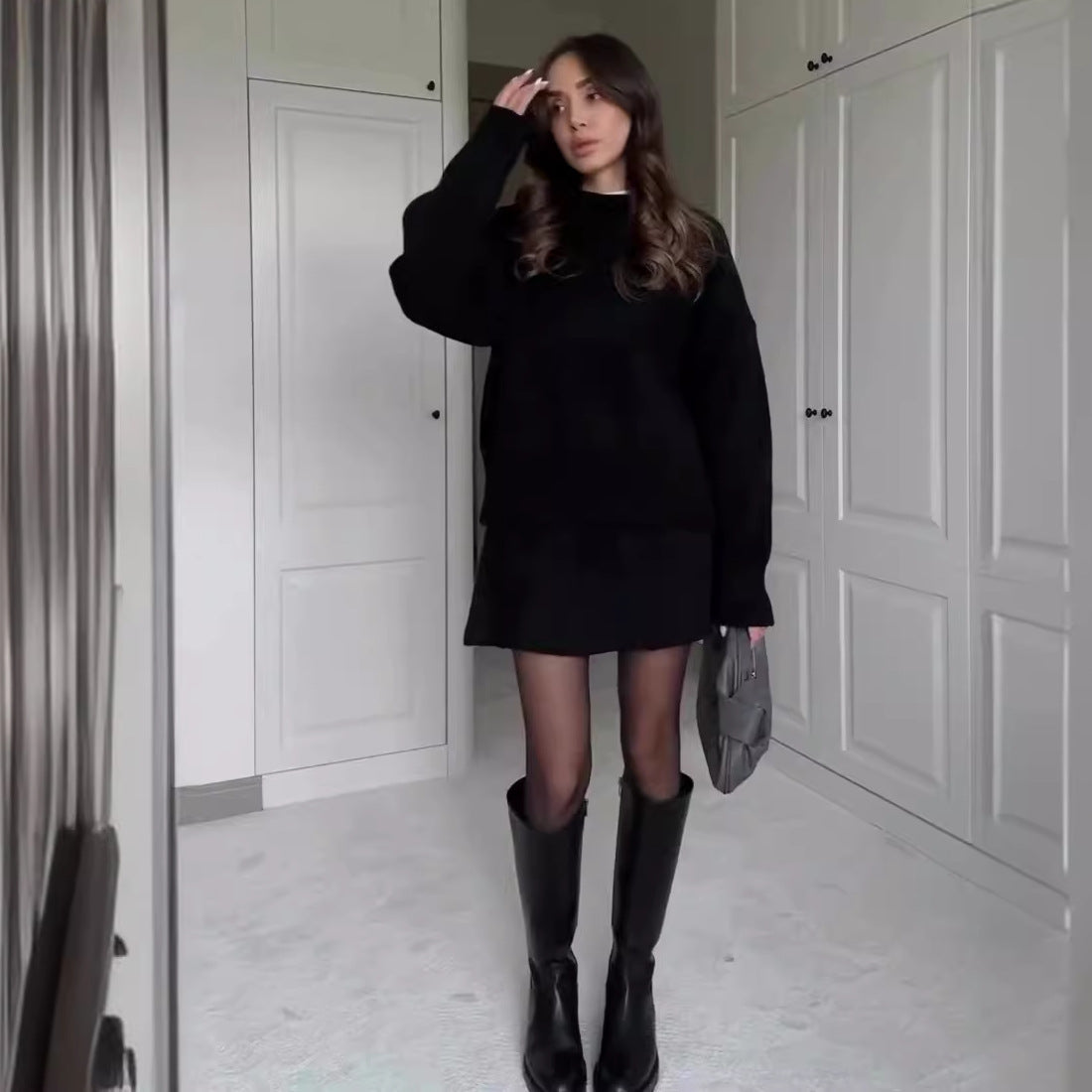 Gebreide Set – Pullover Met Lange Mouwen En Hoge Taille - Glamorix