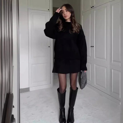 Gebreide Set – Pullover Met Lange Mouwen En Hoge Taille - Glamorix