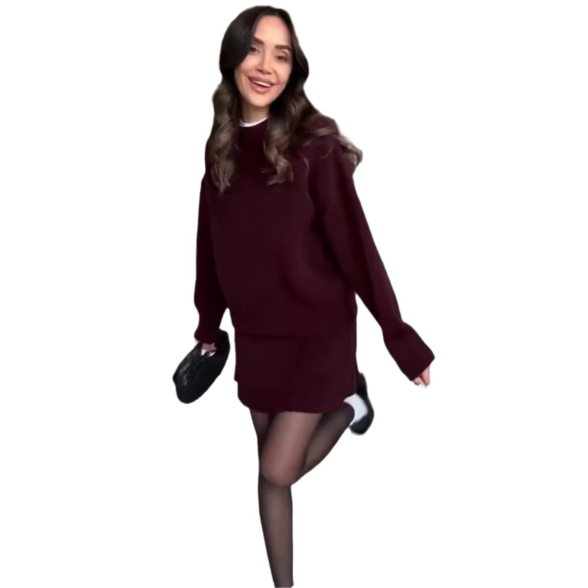 Gebreide Set – Pullover Met Lange Mouwen En Hoge Taille - Glamorix