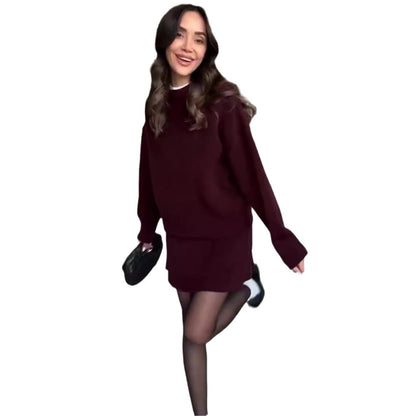 Gebreide Set – Pullover Met Lange Mouwen En Hoge Taille - Glamorix