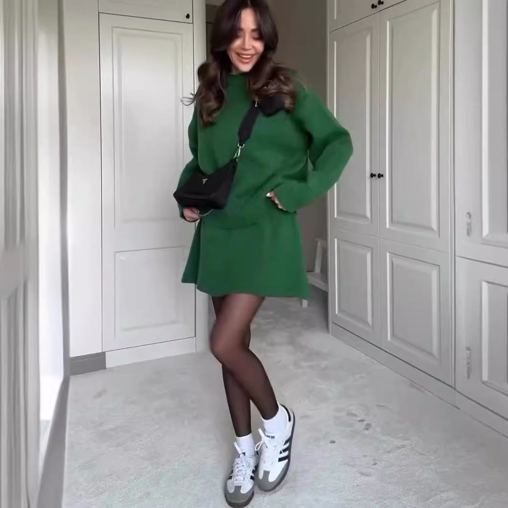 Gebreide Set – Pullover Met Lange Mouwen En Hoge Taille - Glamorix