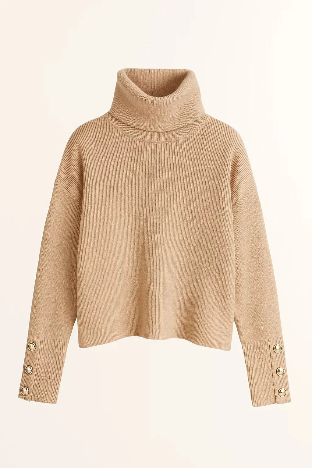 Gebreide Trui – Colkraag & Knoopdetail Mouwen - Glamorix