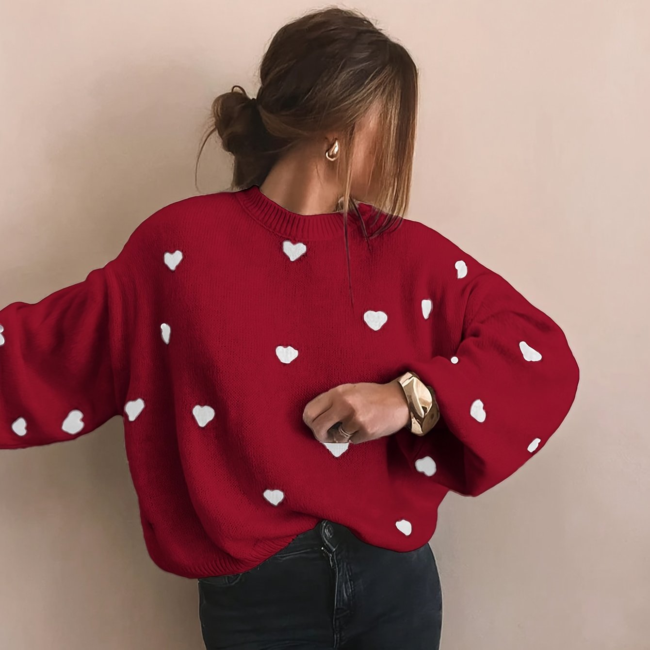 Gebreide Trui Met Jacquard Hartmotief Voor Dames – ELEGANCE - Glamorix