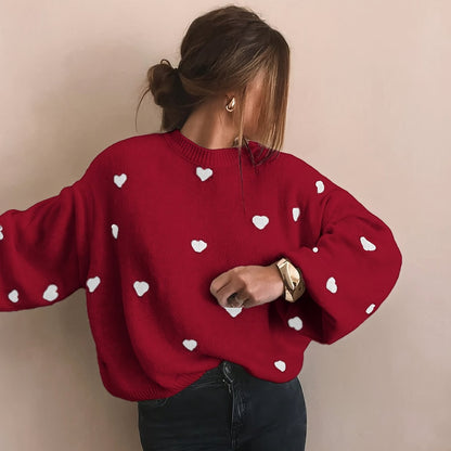 Gebreide Trui Met Jacquard Hartmotief Voor Dames – ELEGANCE - Glamorix