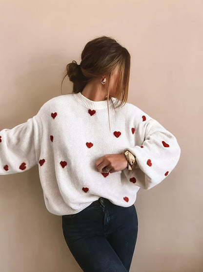 Gebreide Trui Met Jacquard Hartmotief Voor Dames – ELEGANCE - Glamorix