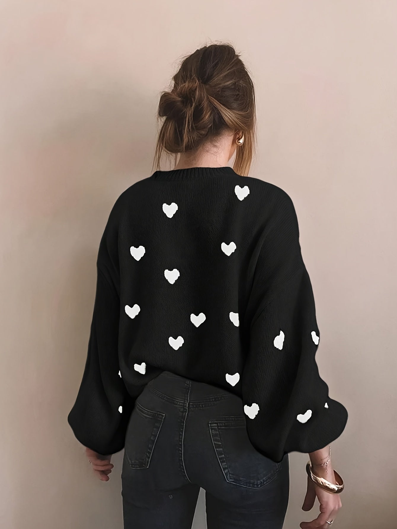 Gebreide Trui Met Jacquard Hartmotief Voor Dames – ELEGANCE - Glamorix