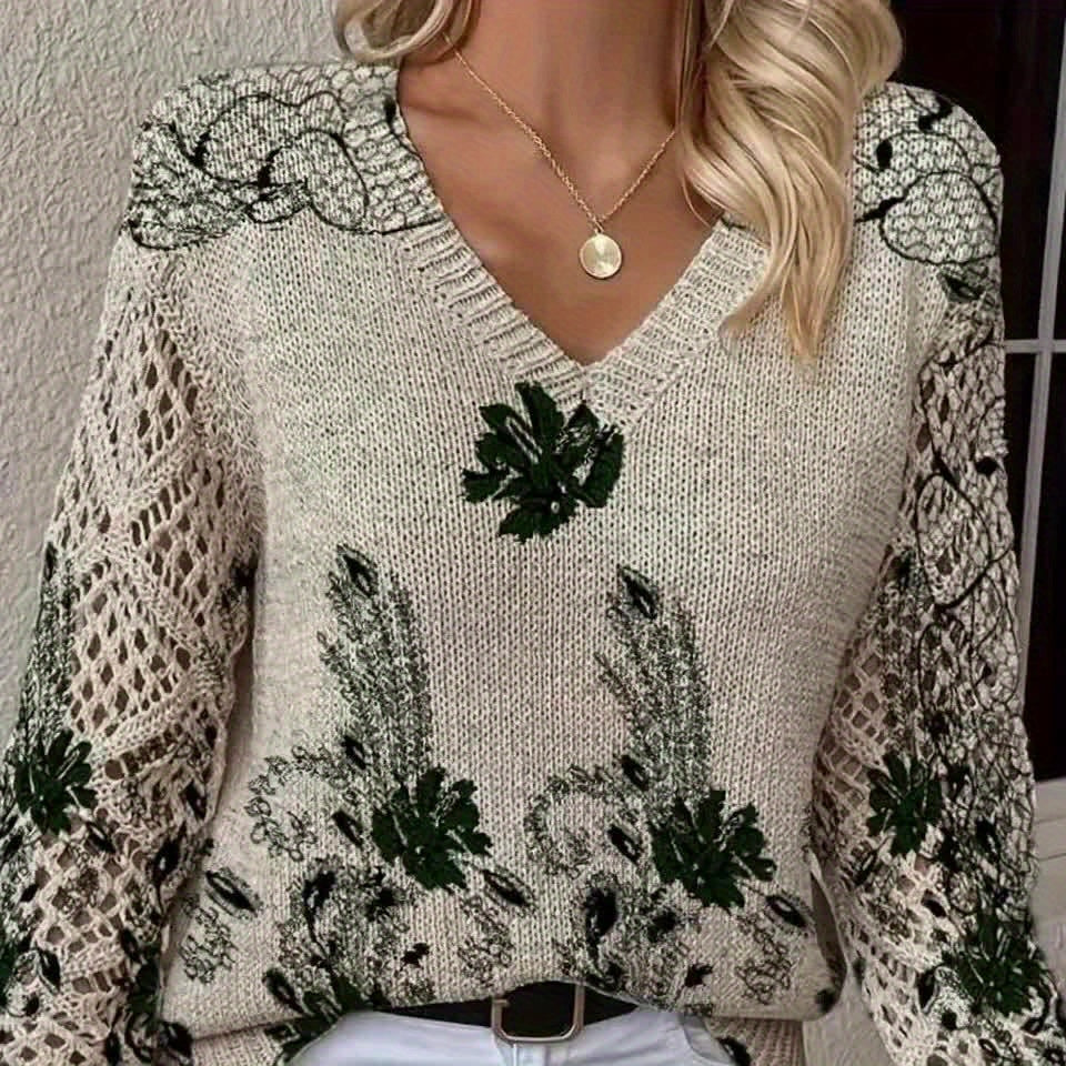 Gebreide trui met v hals en lange mouwen zacht – NOVA - Glamorix