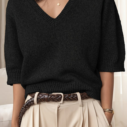 Lichtgewicht trui met v hals en korte mouwen – AERON - Glamorix