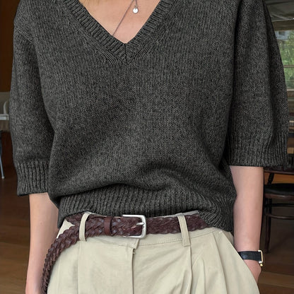 Lichtgewicht trui met v hals en korte mouwen – AERON - Glamorix