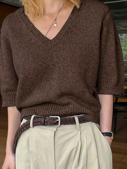 Lichtgewicht trui met v hals en korte mouwen – AERON - Glamorix