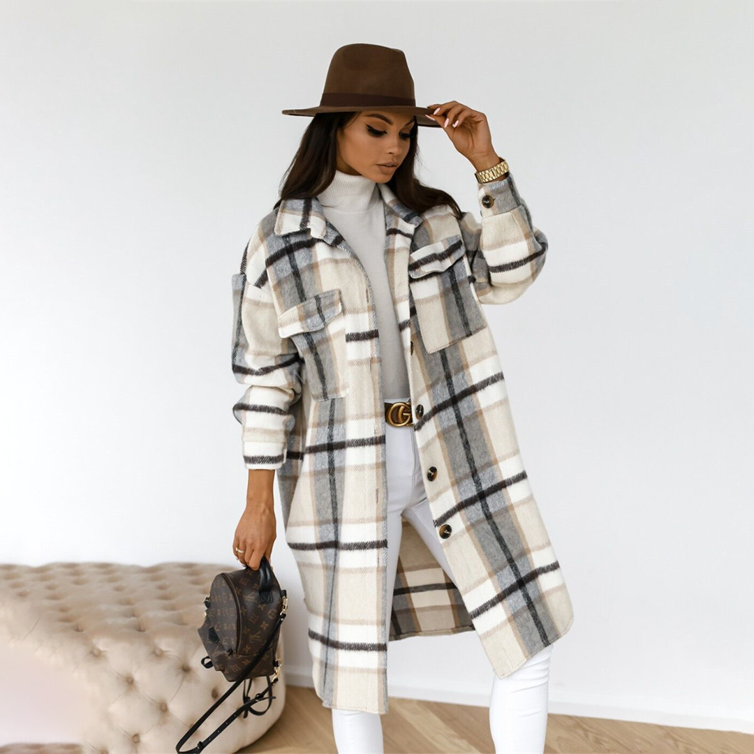 LEONA - Casual lange jas met knoopsluiting en oversized pasvorm