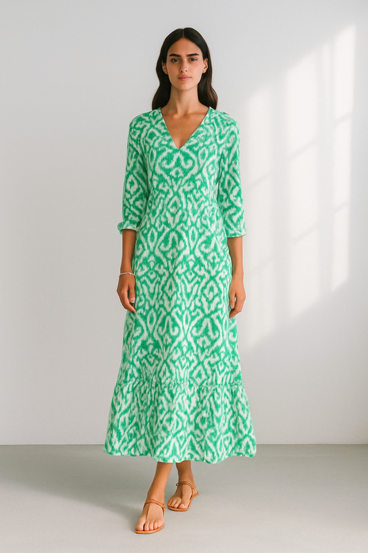 Luchtige dames zomerjurk met V-hals en halve mouwen – SOLENA BREEZE - Glamorix