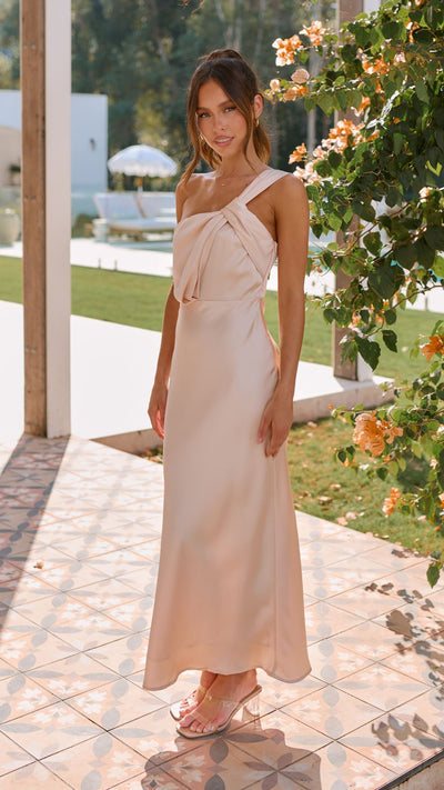 Asymmetrische maxi damesjurk met schouderstrik en elegante pasvorm – ARIA ONE - Glamorix
