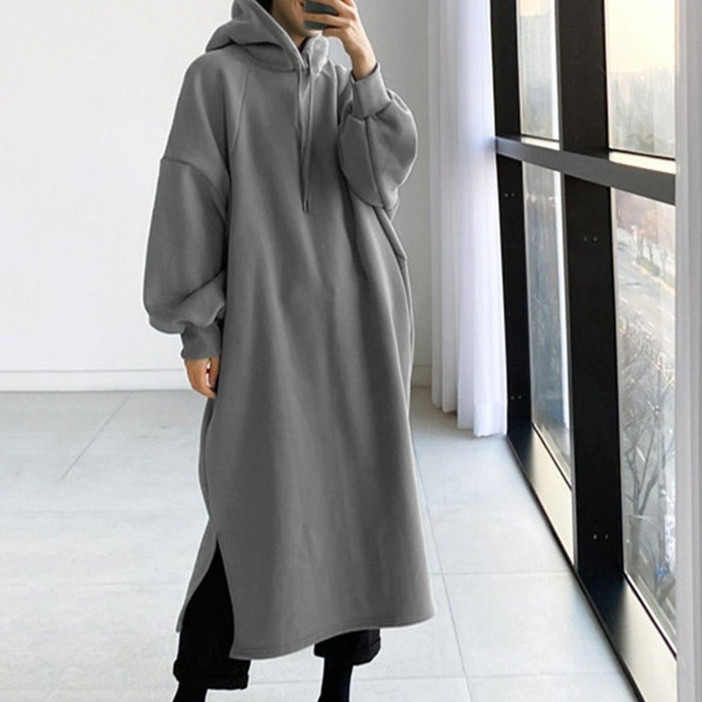 SIENNA - Knusse oversized lange jasjurk met capuchon