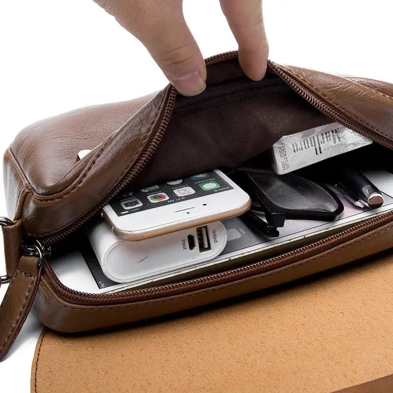 Klassieke leren herentas met verstelbare schouderband – VARELIS - Glamorix