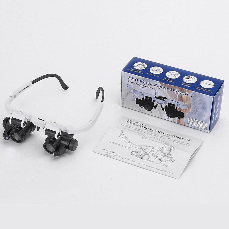 Verstelbare loepbril met LED-verlichting en 3 vergrotingslenzen – VISILUX FocusLens - Glamorix