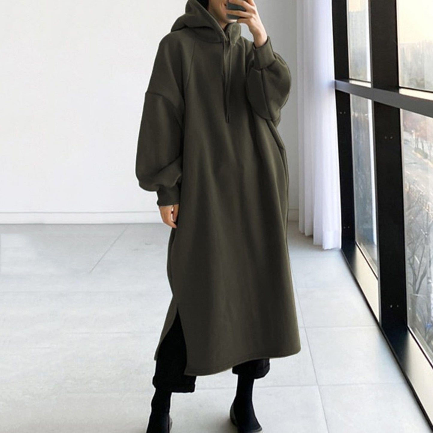 SIENNA - Knusse oversized lange jasjurk met capuchon