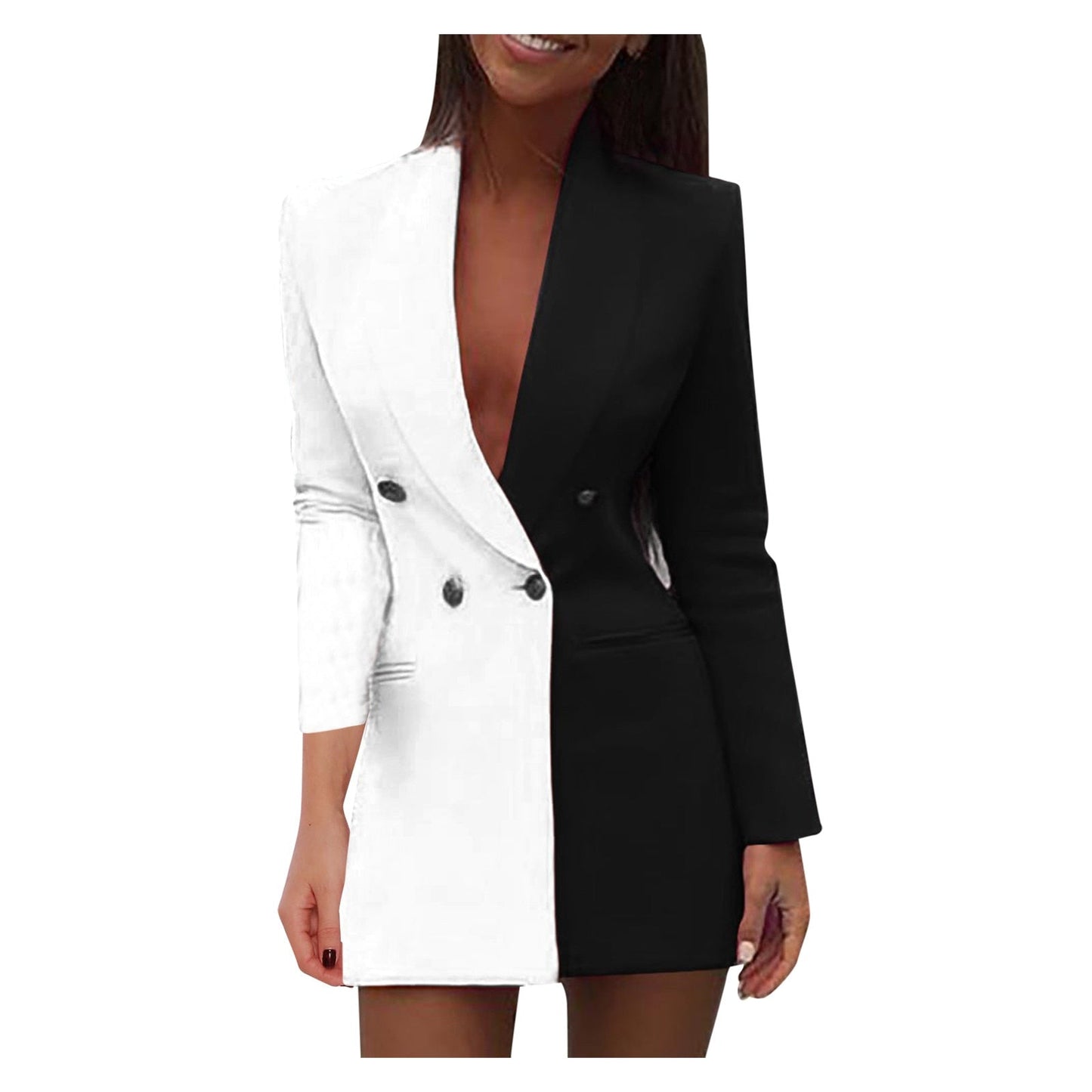 Dames blazerjurk met kleurblok en double-breasted sluiting – VARESSA BOLD - Glamorix