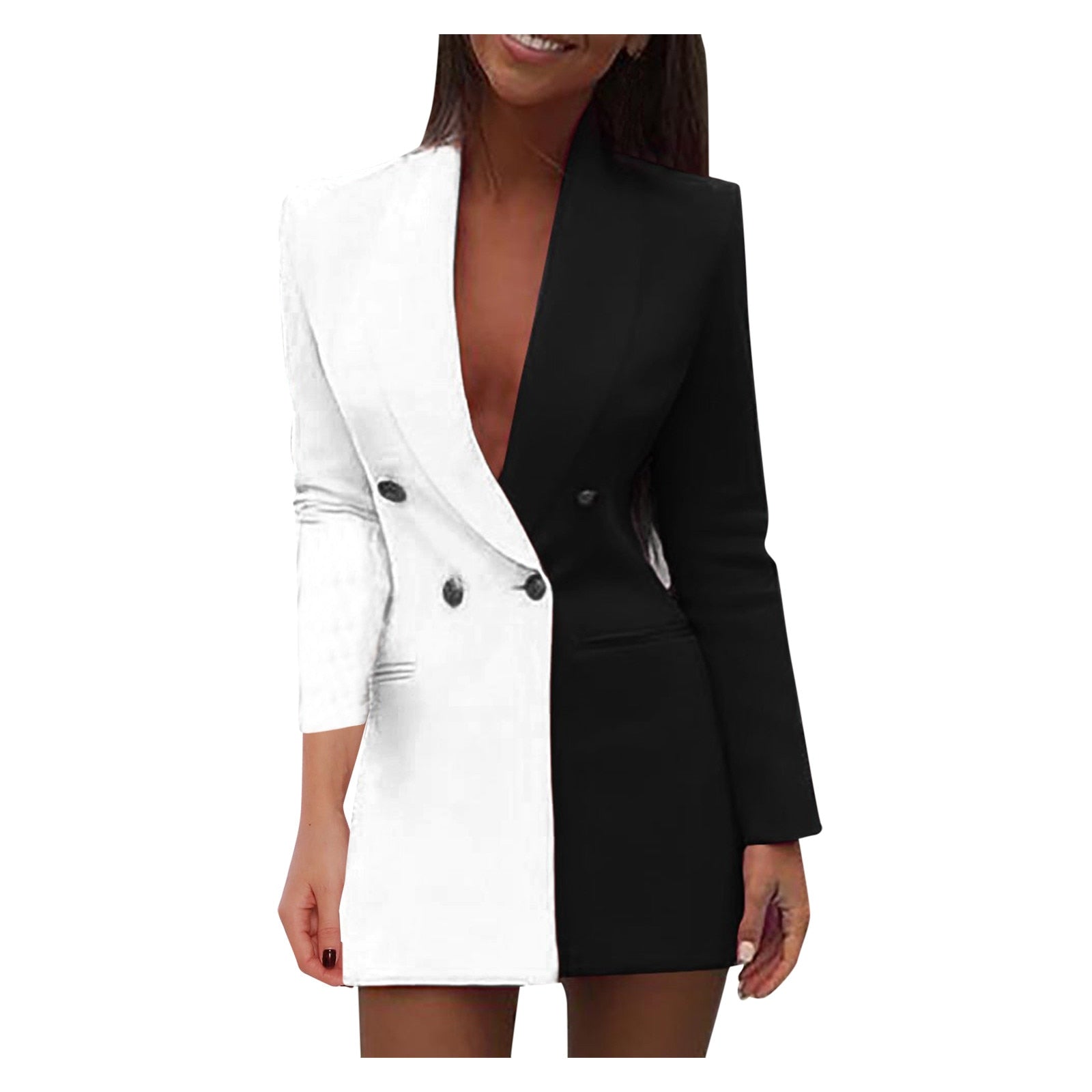 Dames blazerjurk met kleurblok en double-breasted sluiting – VARESSA BOLD - Glamorix