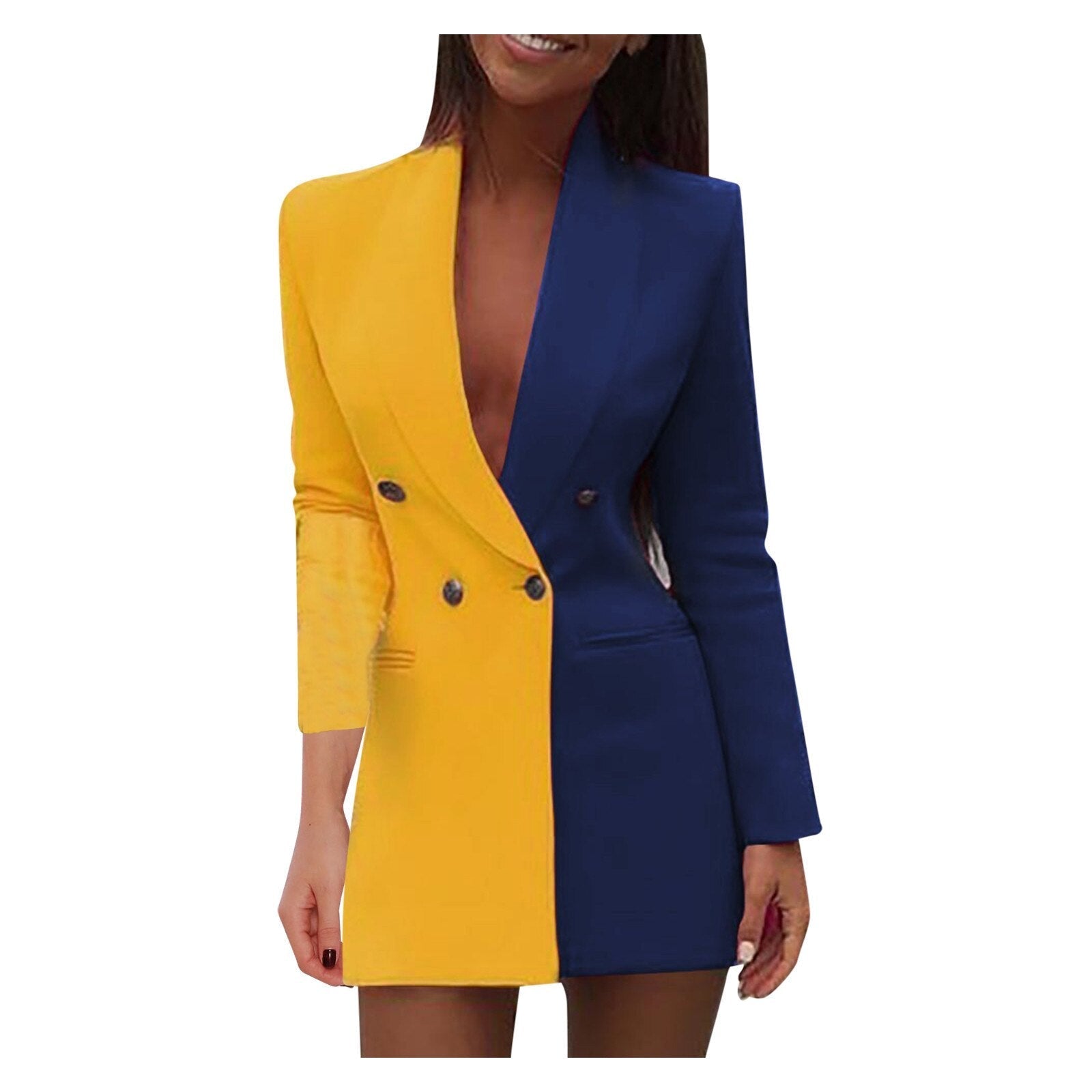 Dames blazerjurk met kleurblok en double-breasted sluiting – VARESSA BOLD - Glamorix