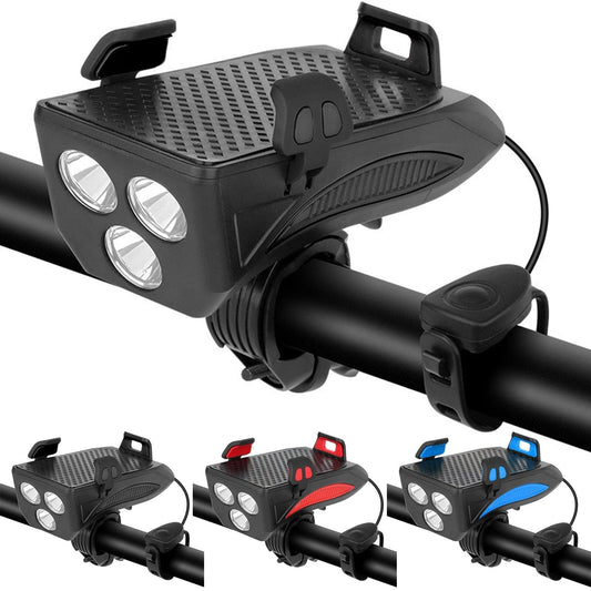 4-in-1 Rechargeable Bike Lights with Powerbank, Phone Holder, and Electronic Horn – LED Safety Lamp for Bicycles - Glamorix